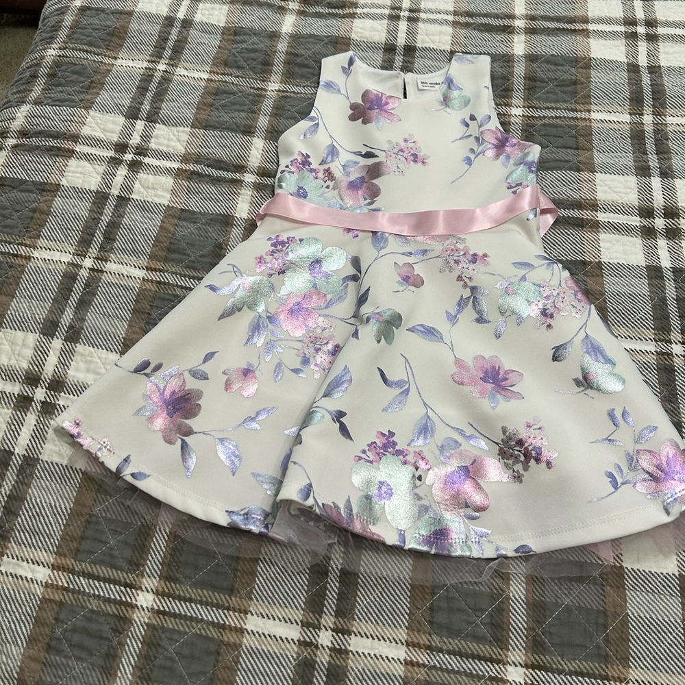 Knitworks White Dress with Pink and Purple Floral Design